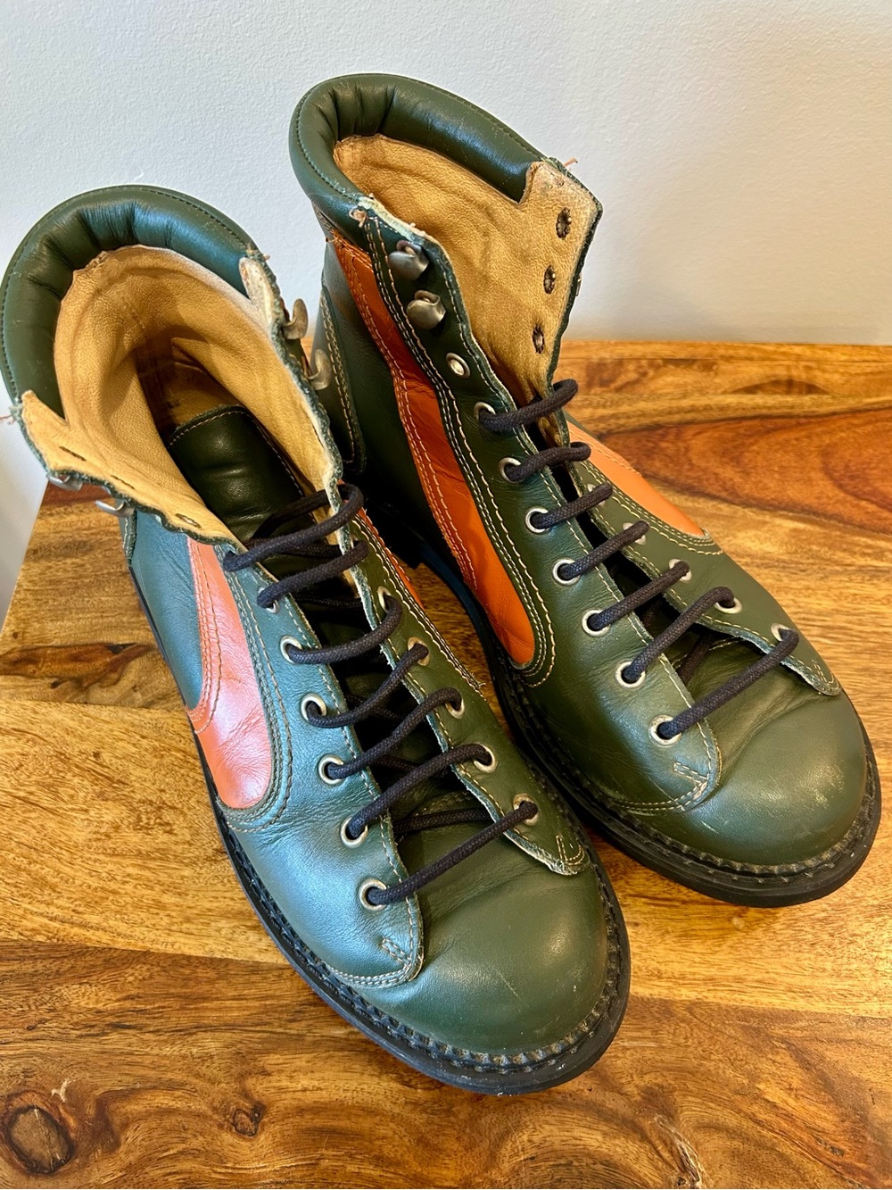 Unisex 7.5M / 9.5F Fluvog Racer Boot - Green and Orange Leather Punk - Picture 9 of 13